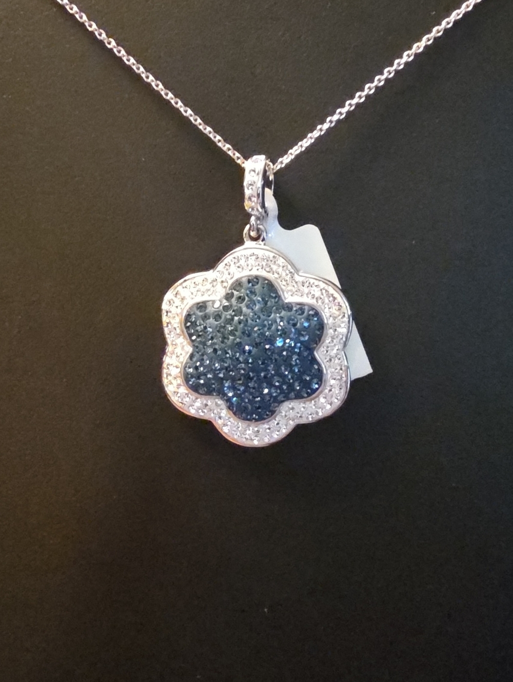 OTC International Silver-Tone Blue Crystal Flower Pendant Necklace
